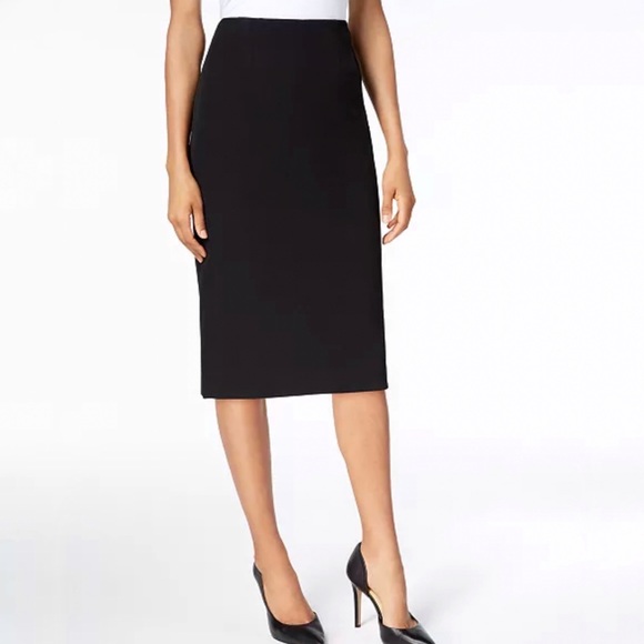 Giorgio Armani Collezioni black cotton high waisted back slit midi pencil skirt - Picture 2 of 11